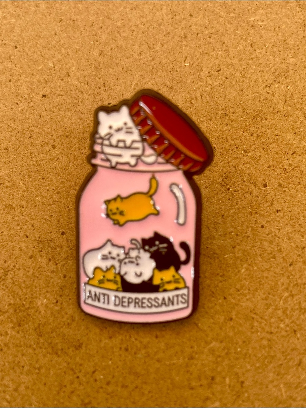 Cute 'Anti Depressants' Cat Jar Enamel Pin